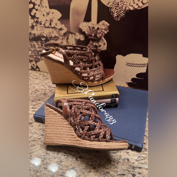 Prada brown caged wedge strappy braided Sandals - Picture 4 of 7